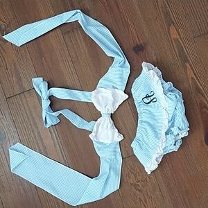 Girls size 5 monogrammed "A" seersucker lined swimsuit